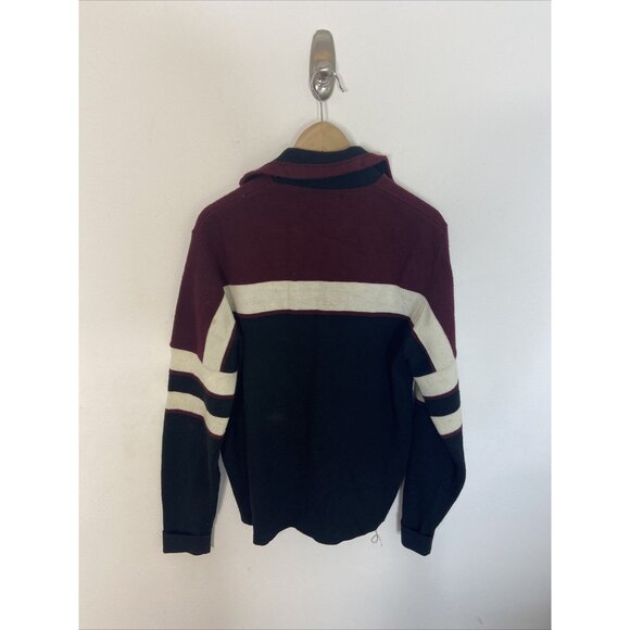 Vintage All Canada Men L Acrylic Curling Sweater Knit Zip Up Striped Cardigan - Picture 2 of 8